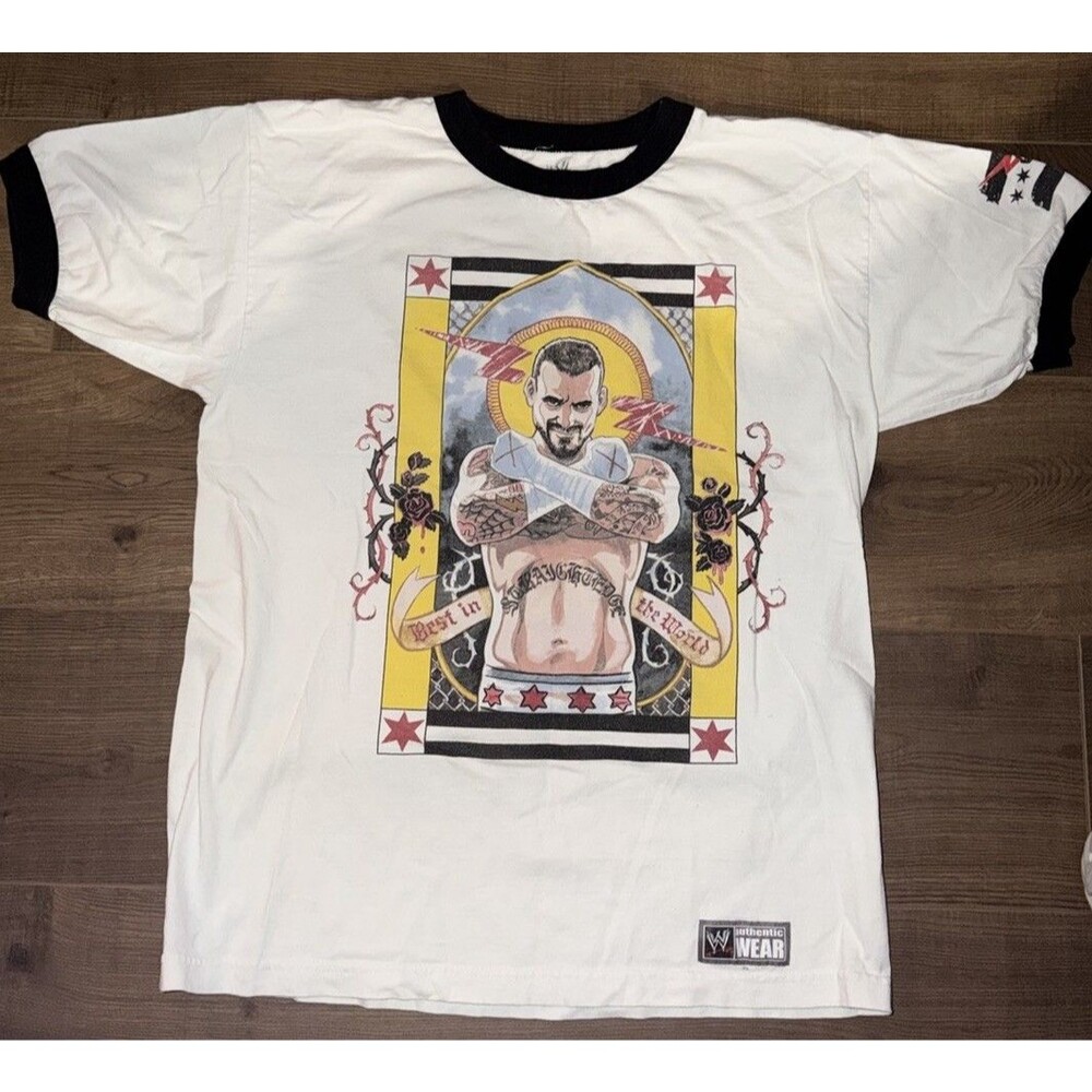 WWE Authentic CM Punk Best in the World Saint Ringer T-Shirt GTS Official White